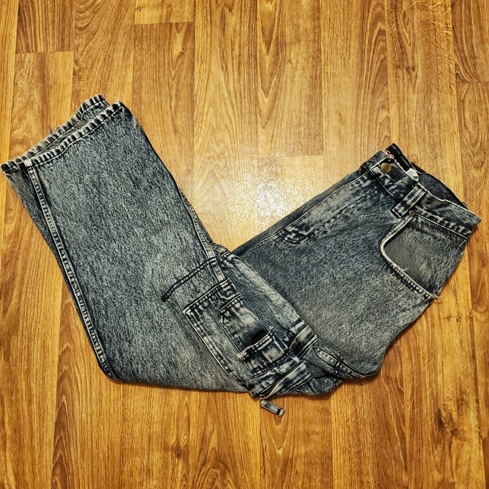 Vintage 90s Pascali Cargo Jeans Men 32 Blue Acid Wash Wide Leg Baggy Streetwear